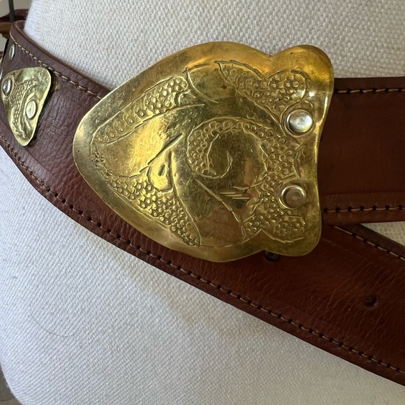 Leather and Brass ladies dress belt, preowned very good cond made in Morocco main image 11